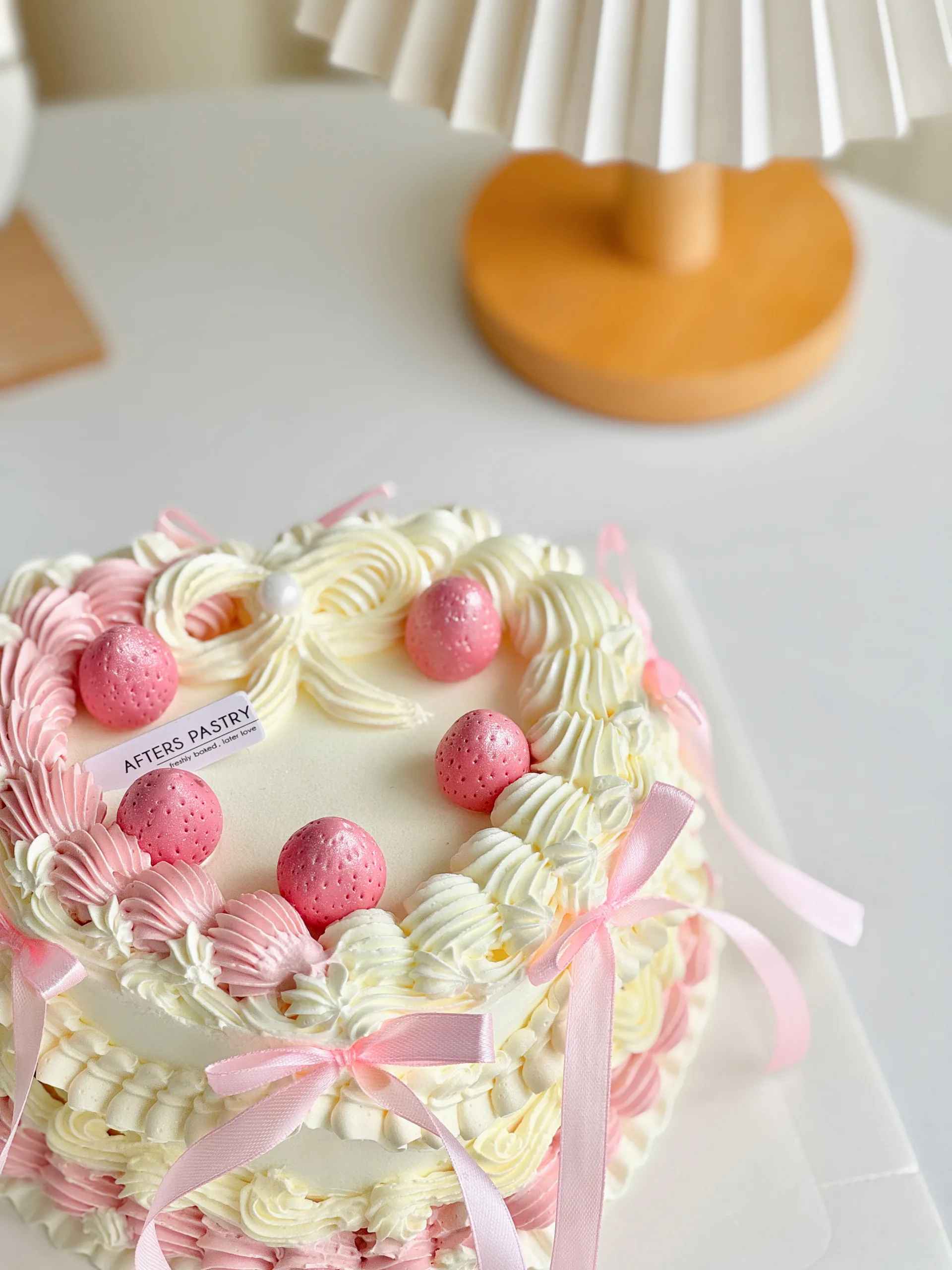 Vintage Hearty Cake with pink piping and romantic heart shape
