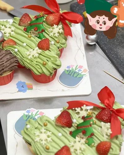 Christmas Santa Claus Cake with fresh fruits and buttercream decoration