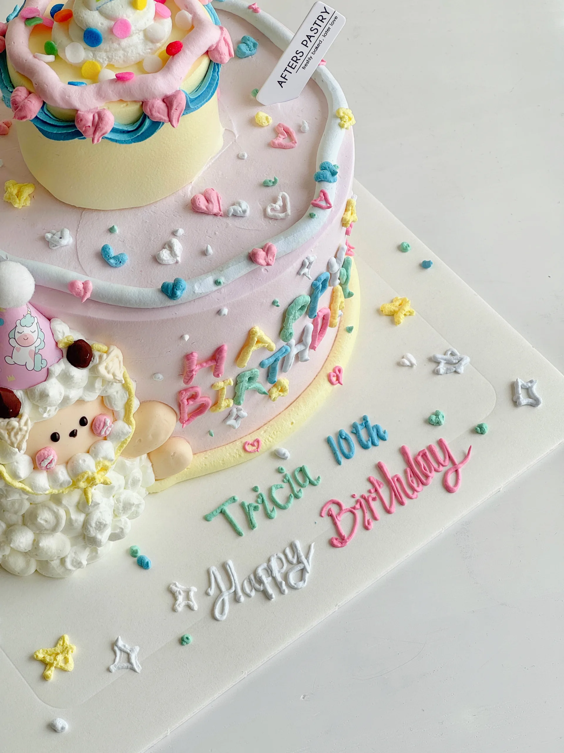 Korean-style minimalist cute cake with pastel cream and custom message