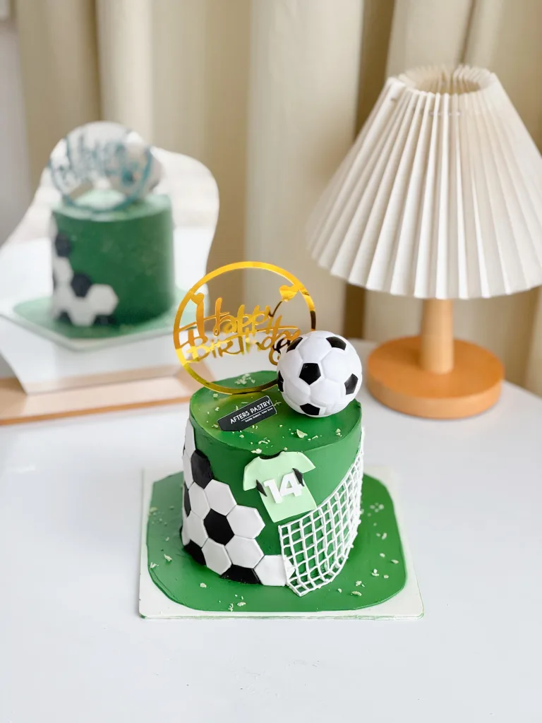 Customized Football Cake Johor Bahru sports theme birthday cake with vanilla, chocolate, matcha, hojicha, and black sesame flavours