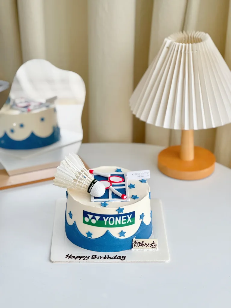 Badminton Sports Cake Johor Bahru sports theme birthday cake with vanilla, chocolate, matcha, hojicha, and black sesame flavours