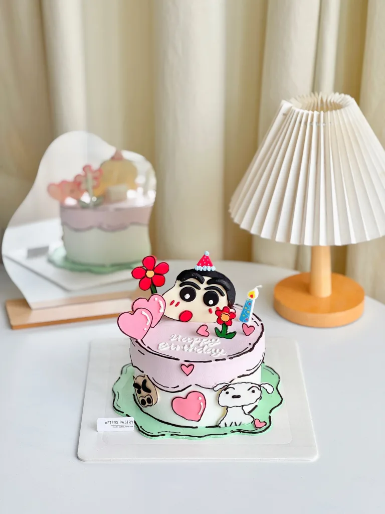 Shin Chan Customized Cake Johor Bahru cartoon theme birthday cake with vanilla, chocolate, matcha, hojicha, and black sesame flavours