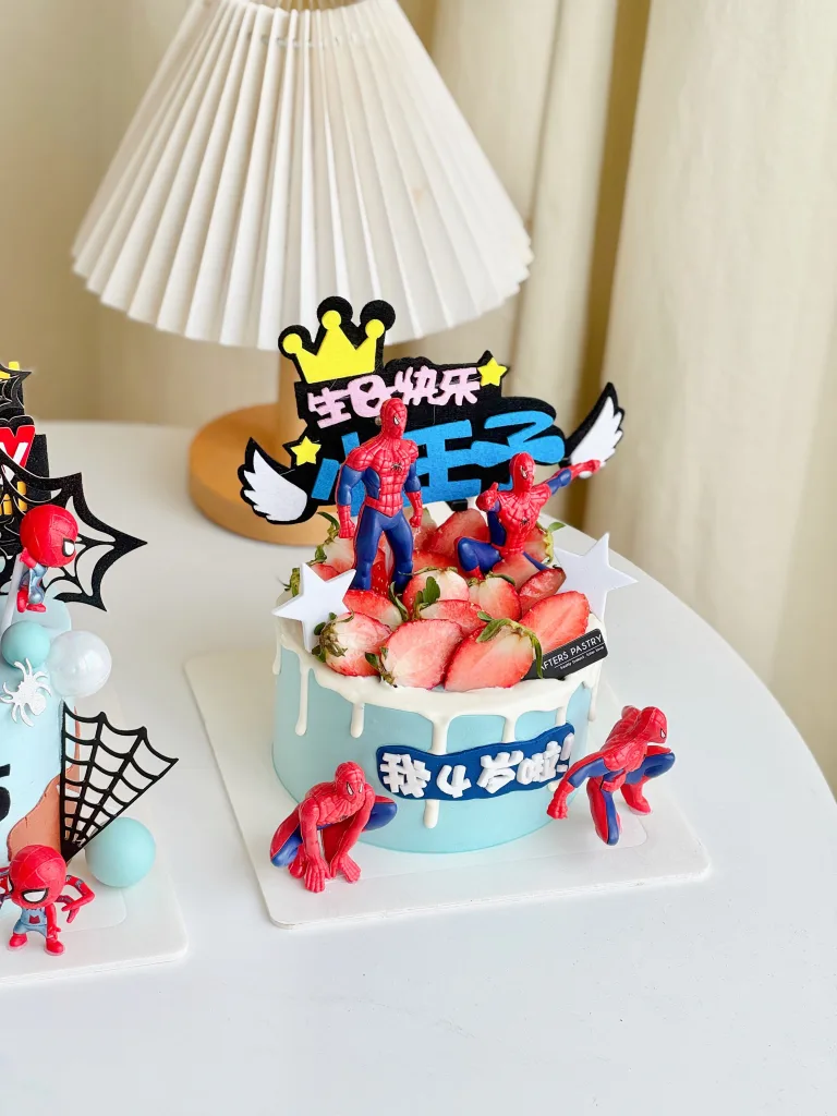 Marvel’s Spider-Man Cake with red strawberry and superhero design | Afters Pastry Malaysia